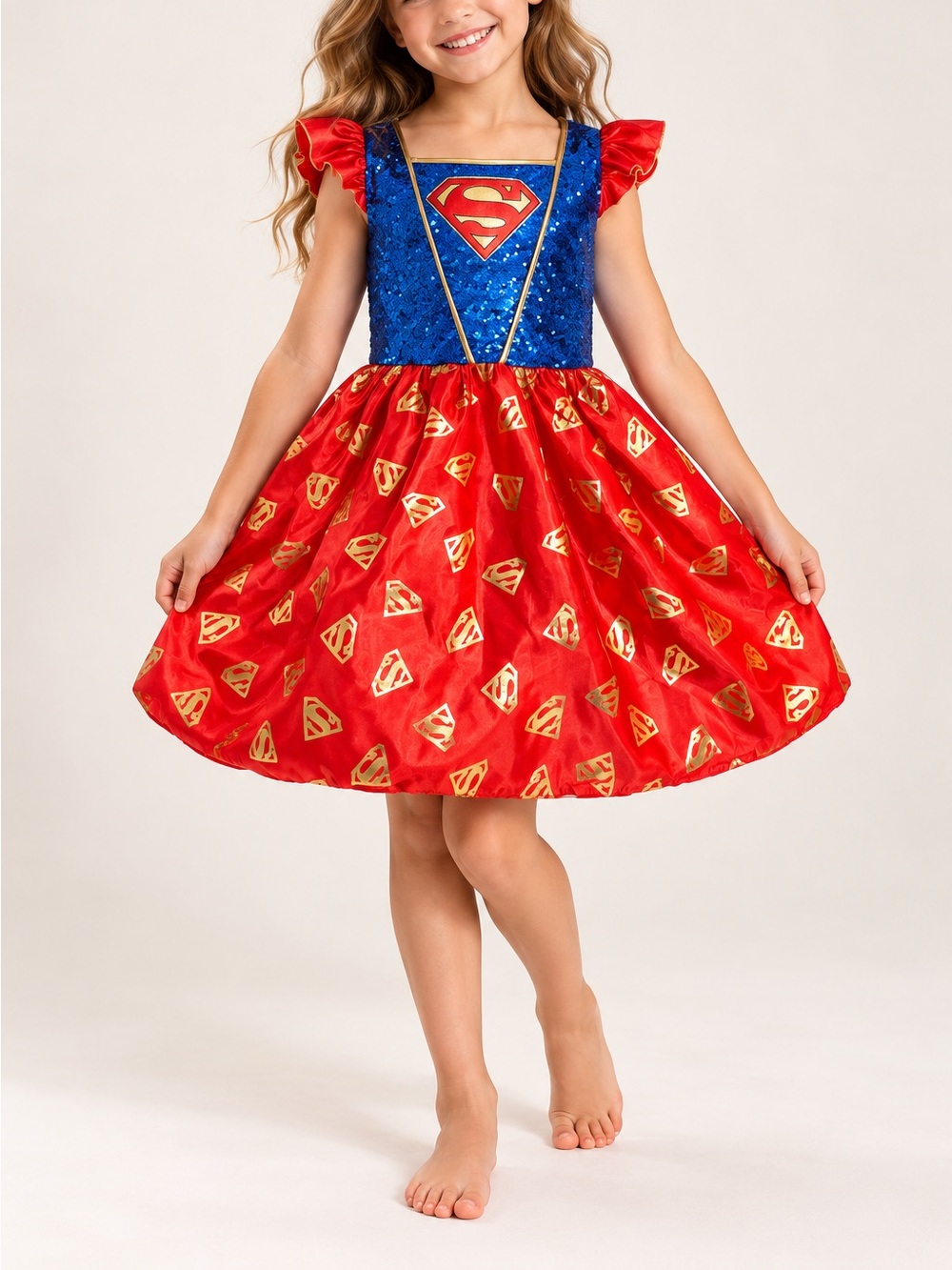 Supergirl Sequin Party Dress Costume - Blue & Red